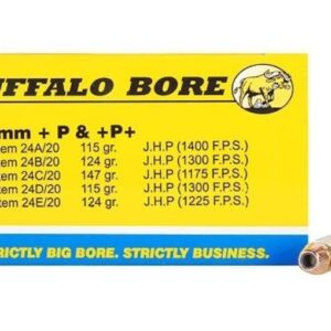 Buffalo Bore Ammunition 9mm Luger +P+ 124 Grain Jacketed Hollow Point 500 round