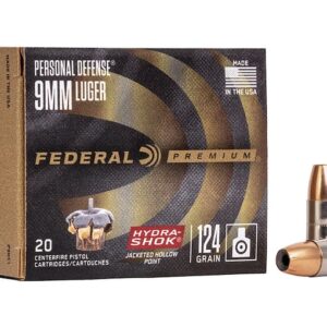 Federal Premium Personal Defense Ammunition 9mm Luger 124 Grain Hydra-Shok Jacketed Hollow Point 500 round