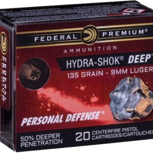 Federal Premium Personal Defense Ammunition 9mm Luger 135 Grain Hydra-Shok Deep Jacketed Hollow Point 500 round