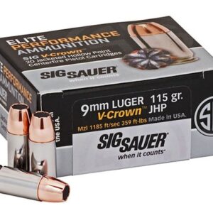 Sig Sauer Elite Performance Ammunition 9mm Luger 115 Grain V-Crown Jacketed Hollow Point 500 round