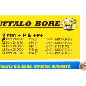 Buffalo Bore Ammunition 9mm Luger +P+ 115 Grain Jacketed Hollow Point 500 round