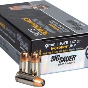 Sig Sauer Elite Performance Ammunition 9mm Luger 147 Grain V-Crown Jacketed Hollow Point 500 round