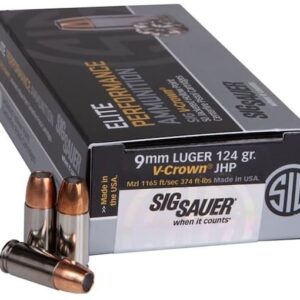 Sig Sauer Elite Performance Ammunition 9mm Luger 124 Grain V-Crown Jacketed Hollow Point 500 round