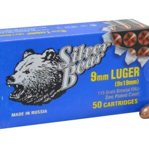 Silver Bear Ammunition 9mm Luger 115 Grain Full Metal Jacket Zinc Plated Steel Case 1000 round