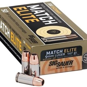 Sig Sauer Match Elite Ammunition 9mm Luger 147 Grain V-Crown Jacketed Hollow Point 500 round
