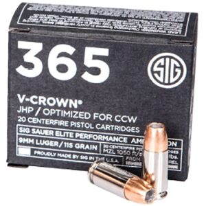 Sig Sauer 365 Elite Performance Ammunition 9mm Luger 115 Grain V-Crown Jacketed Hollow Point 500 round