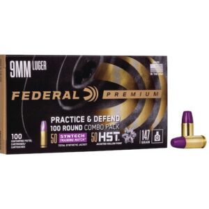 Federal Practice & Defend HST/Syntech Combo Ammunition 9mm Luger 147 Grain Jacketed Hollow Point & Total Synthetic Jacket 500 round