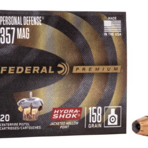 Federal Premium Centerfire Handgun Ammunition .357 Magnum 158 grain Hydra-Shok Jacketed Hollow Point Centerfire Pistol Ammunition P357HS1 Caliber: .357 Magnum, Number of Rounds: 500